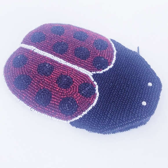 Handmade Beaded Ladybug Coin Purse Pouch Zip Up - Picture 1 of 8